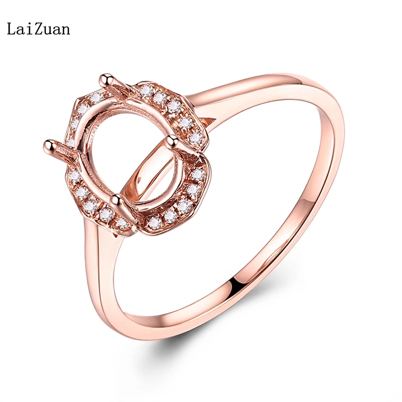 

14K Rose Gold Flower Engagement Ladys Ring Semi Mount Oval 8x6mm Natural Diamond