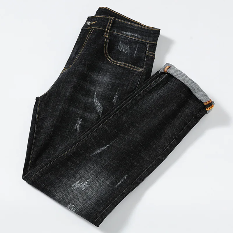 

2021 jeans Korean fashion brand stretch slim fit small leg men's new casual pants