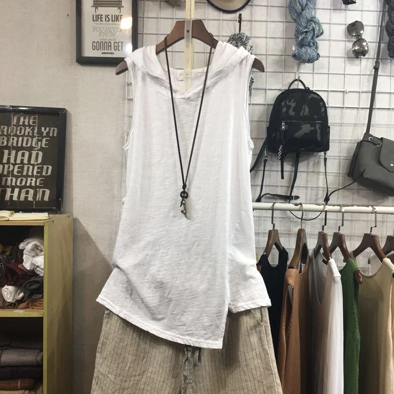 

Summer New 2021 Irregular Cotton Women Camisoles O-neck Sleeveless Loose Solid A-line Lady Elegant Pulls Tops Tees Top Quality