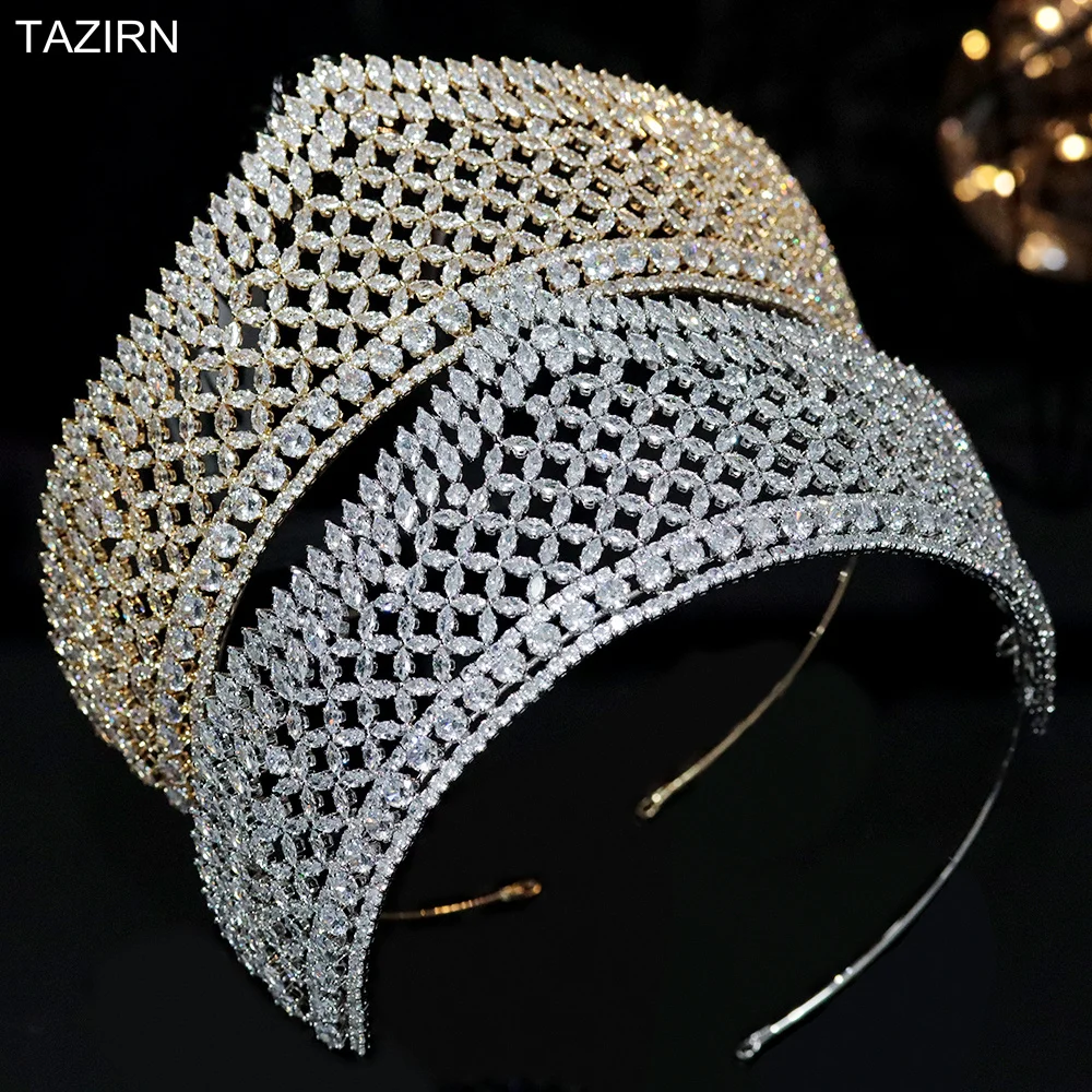 

Gold Zircon Bridal Tiaras Wedding Headwear Newest Bridal Headpieces Women Crowns Quinceanera Diadem Hair Jewelry Accessories