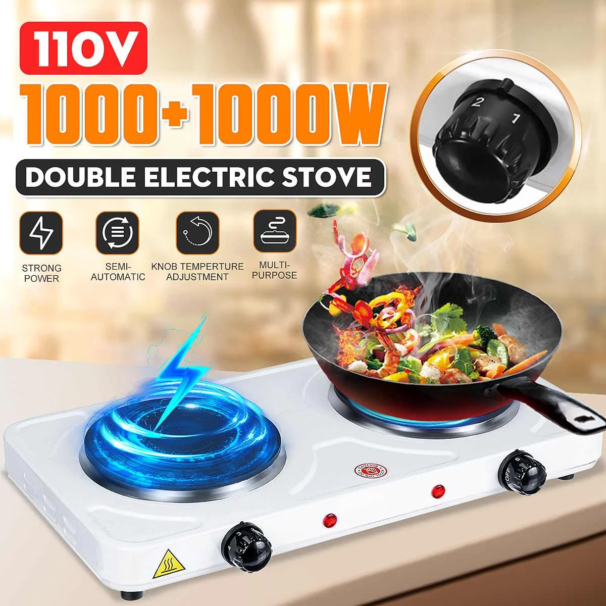 

2000W Electric Double Burner Hot Plate Portable Heating Cooking Stove Kitchen Camping for Home Lab Stove Cooker Furnace 110V