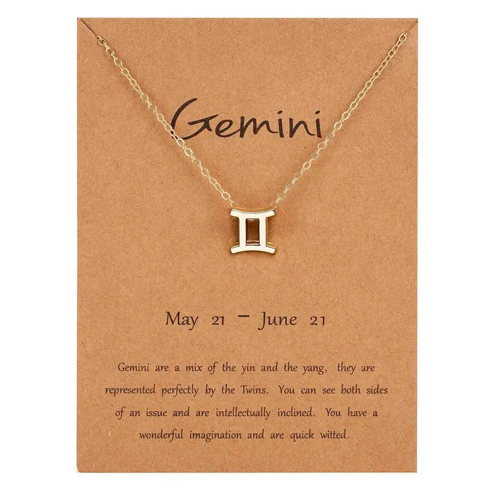 Gemini-gold Belleper 12 Созвездие Знак зодиака ожерелье для женщин серебряные ювелирные изделия Leo Libra Aries кулон ожерелье Астрология - Окраска металла: Gemini-gold