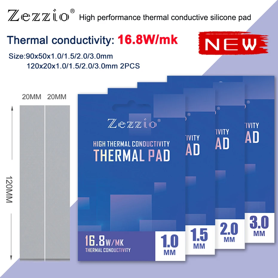 

Zezzio 16.8W/mk Heat Dissipation Silicone Pad For SSD CPU GPU RAM PS4 Motherboard High performance Multi-Size Thermal Pad