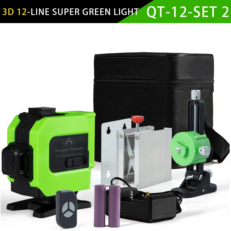 

3D-лазерный уровень, 12 линий, вертикальная/перекрестная регулируемая яркость, автоматическое вращение на 360 градусов, USB-перезаряжаемая батарея для прецизионных работ