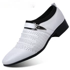 Мужские кожаные туфли, черные, коричневые, белые модельные туфли с острым носком, формальные сандалии без шнуровки, с вырезами, лето 2021