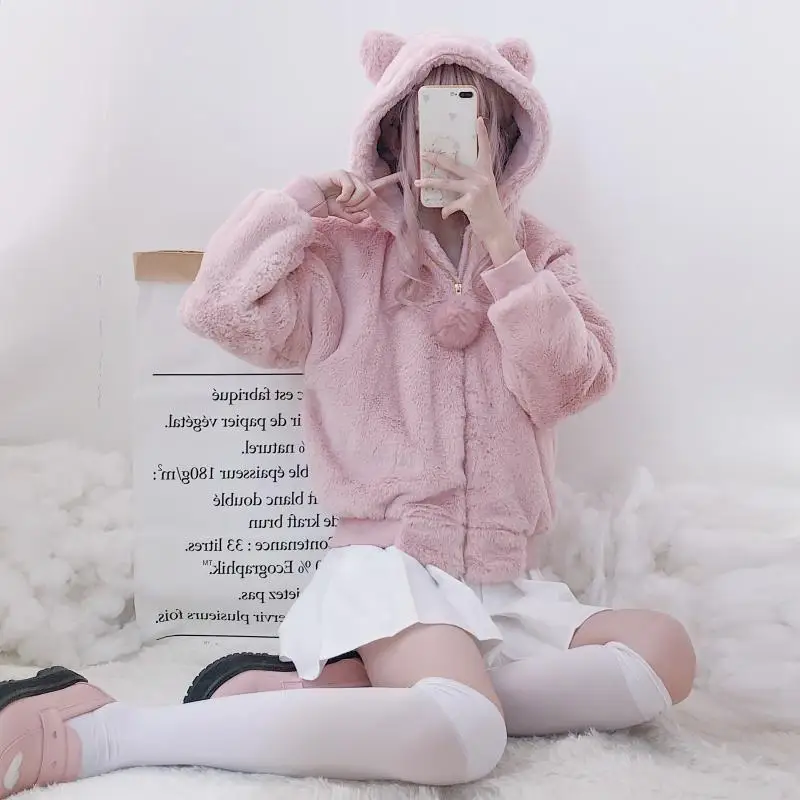 Зимняя милая куртка для девочек подростков Японское мягкое теплое короткое