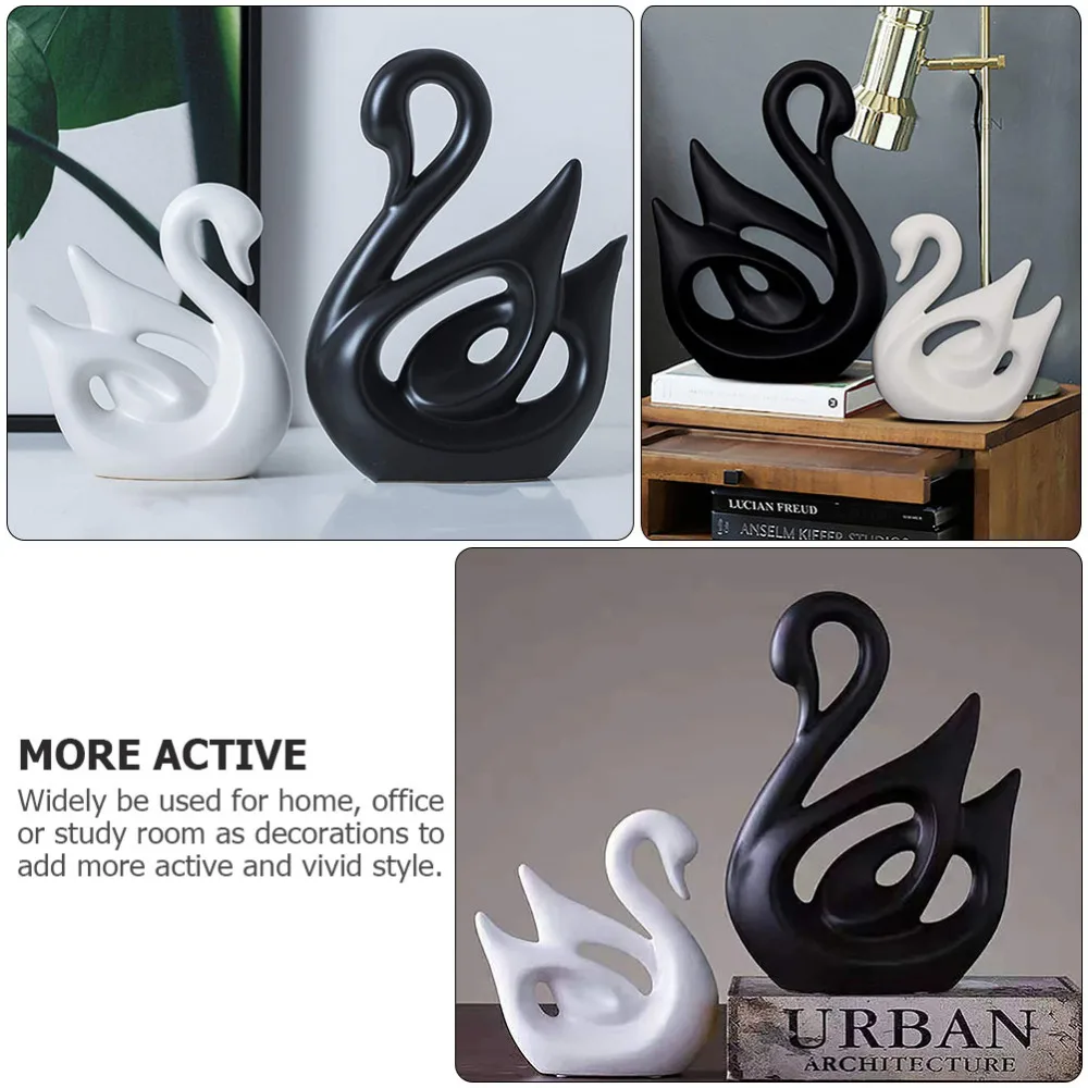 

1 Pair Black and White Ceramic Swan Lover Figurines Swan Sculptures Home Decor