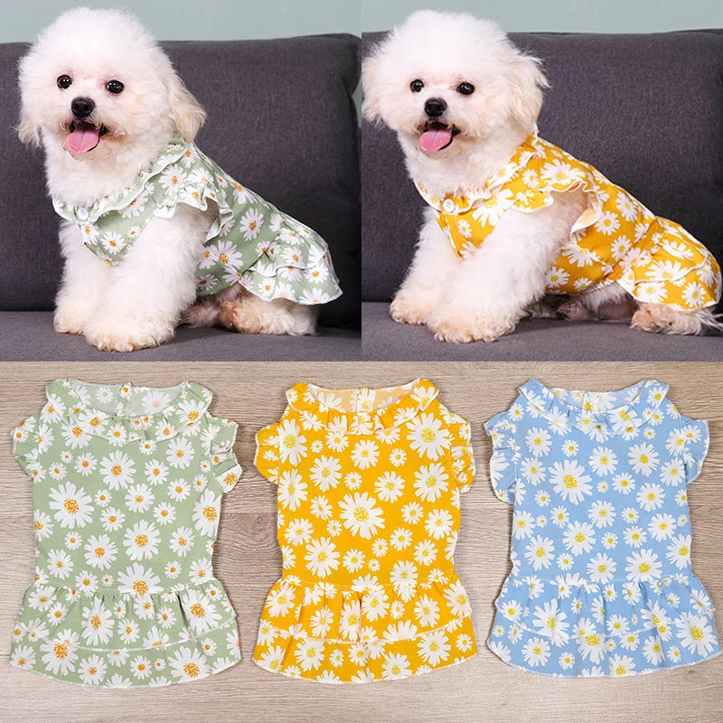 

2021 Summer Daisy Print Pet Princess Dress for Small Dogs Cats Sweet Puppy Dog Dress Clothes Yorkshire Cat Skirt Pets Costume