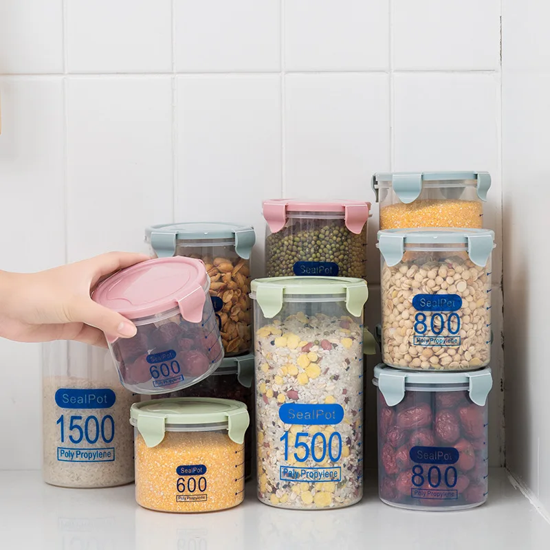 

Brand new transparent container kitchen food preservation sealed tank storage tank with lid plastic grain snack storage box