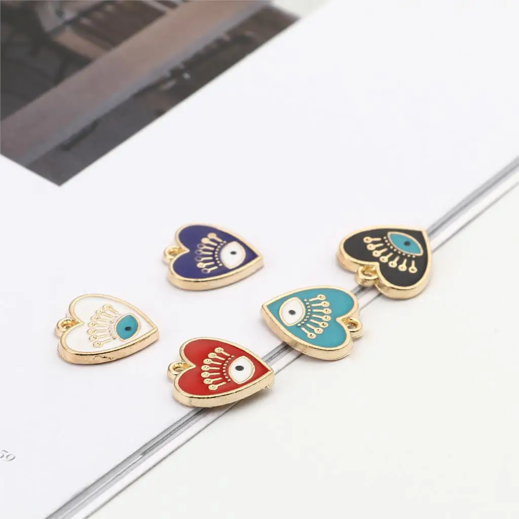 

10pcs Evil Eyes Charms Multicolor Enamel Heart Gold Color Metal Pendant Necklace For Womens DIY Jewelry Chains Necklaces Gifts