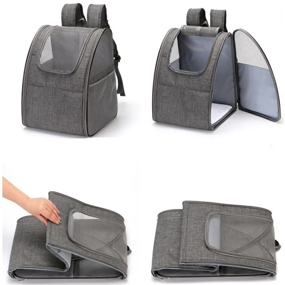 

Multifunctional Pet Bag 2 Zipper Outdoor Foldable Cat Backpack Breathable Dog Double Shoulder Bag Travel Carrier with Foot Pad