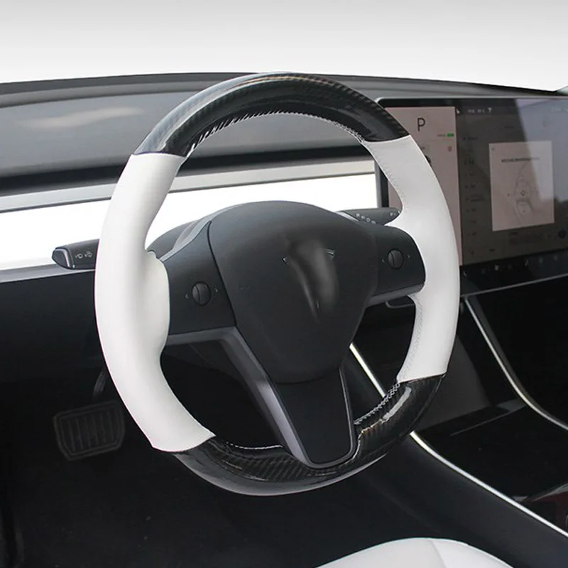 

Для Tesla Model 3 Y X S Чехол рулевого колеса автомобиля Стильный чехол из углеродного волокна Nappa кожаный чехол/модифицированный верхний слой с эф...