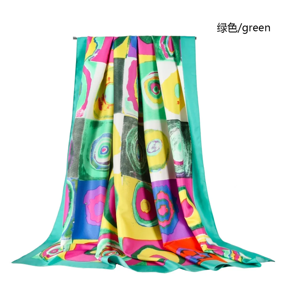 

90X180cm Twill Silk Polyester Geometric Circle Artificial Silk Bohemian Beach Towel Thin Shawl Scarf Muslim Hijab for Women