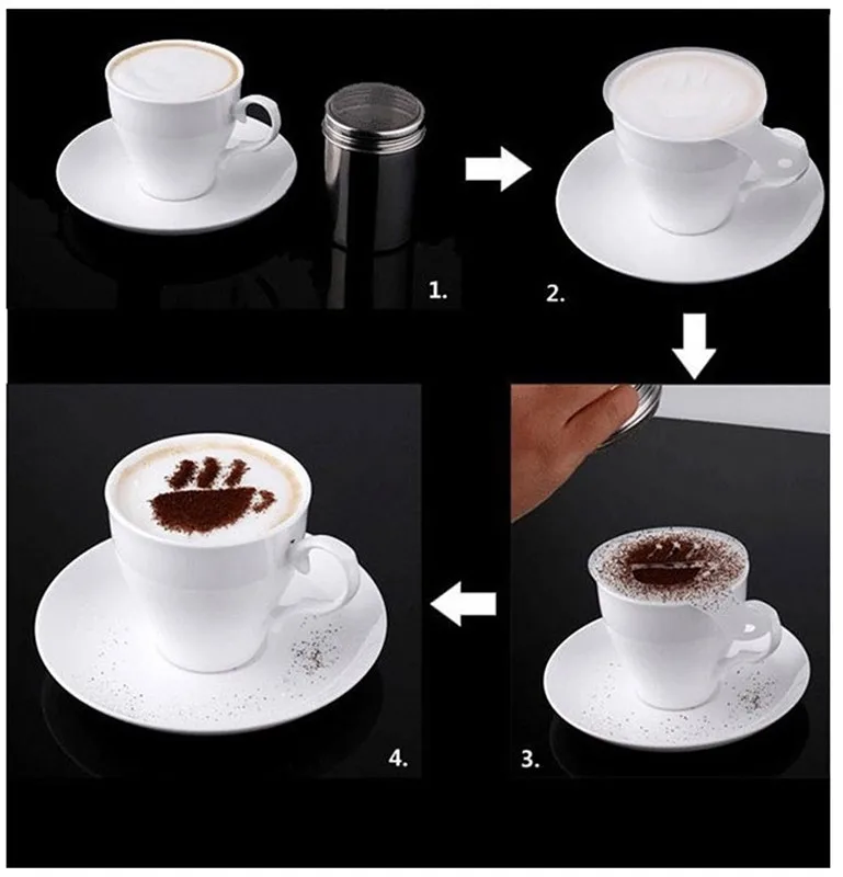 New 16 Pcs/set Fancy Coffee Printing Model Foam Spray Cake Stencils Drawing Cappuccino Mold Powdered Sugar Sieve Tools | Дом и сад