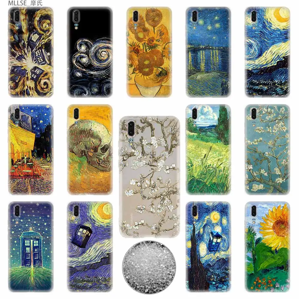 ТПУ чехол Ван Гога ТАРДИС мягкие чехлы для телефонов Huawei P40 P30 P20 Pro P10 P9 Lite p30lite p40lite P