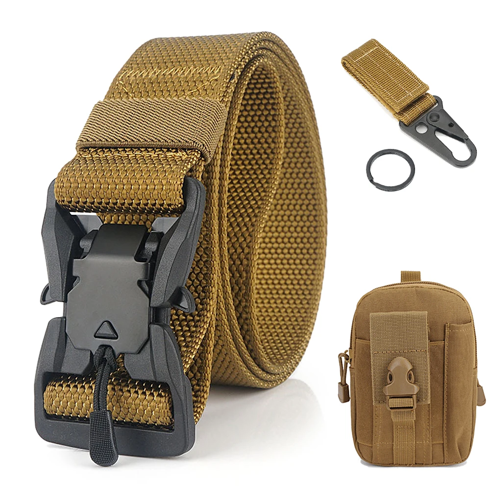 

Quick Release Metal Buckle Belt with Waist Pouch Snap Hook Strap for Camping Hiking Fishing