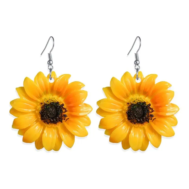 

Sunflower Earrings Flower Ear Hook Yellow Big Earrings Korea Temperament Exaggerated Earrings Summer Wild