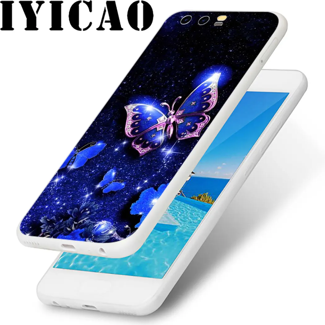 Красивые цветы бабочка в голубую клетку для huawei Honor 6A 6C 7A 7C 7X8 8X9 10 20 9X Lite Pro Play