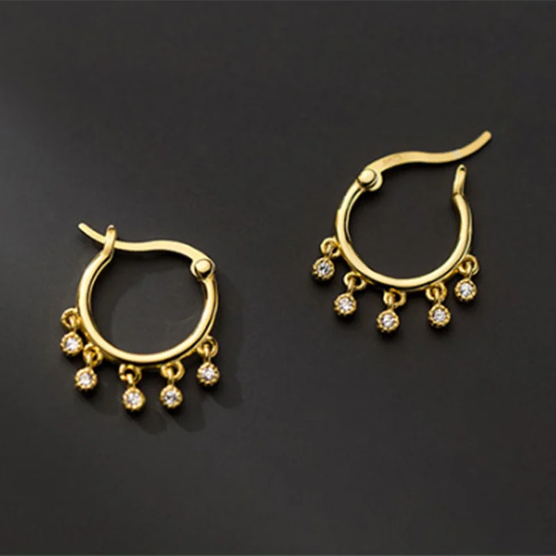 

A00911 Jazaz 925 Sterling Silver Luxury Round Zircon Tassel Fashion Stud Earrings for Women Korean Wedding Engagement Jewelry