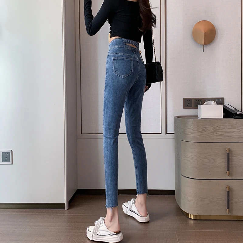 

Women's Jeans High Waist Jeans For Women Stretch Skinny Crossed Back Denim Pants Comfortable Elastic Slim Pencil Pants