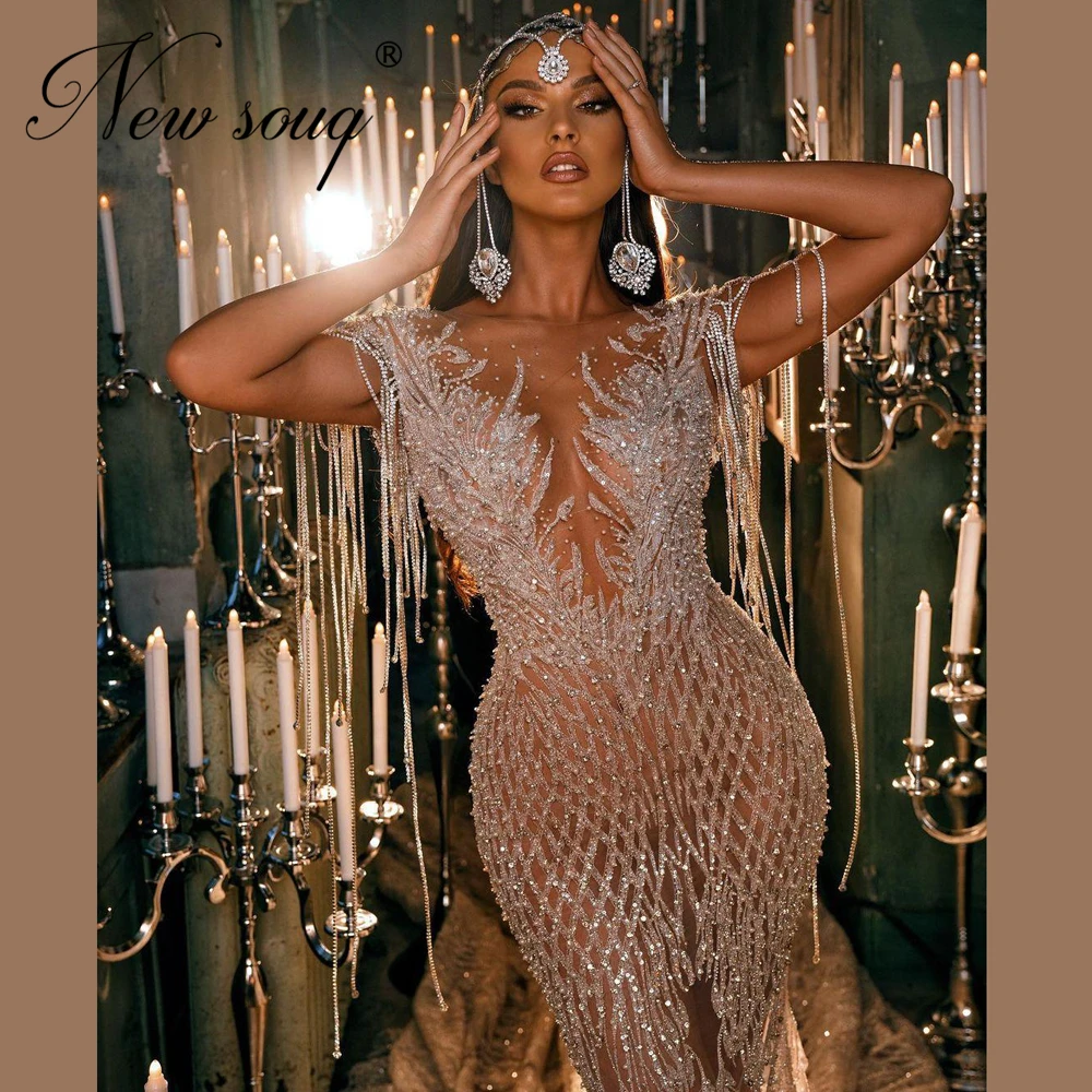 Newest Saudi Arabic Bride Dresses Luxury Crystal Beading Mermaid Long Train Formal Bridal Gowns Wedding Dresses 2021 Dubai Aibye