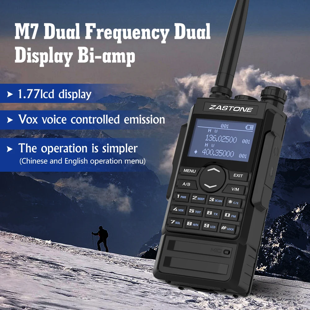 2pcs zastone m7 walkie talkie 5w vhf uhf portatile radio 2600mah battery two way radio fm ham 136 174 400 480mhz with headphones free global shipping