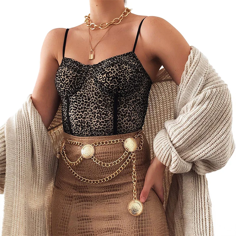 

2021 Summer Women's Sleeveless Backless Playsuit Female Leopard Print Sling Bodysuits For Party Dating