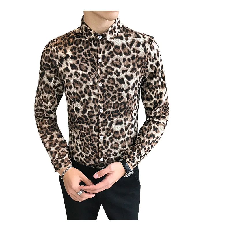 Корейская уличная мода весна осень леопардовая печатная Рубашка мужская