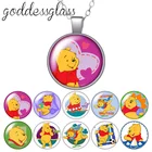 Disney колье с милой мишкой Винни для мф Винни-Пуха и с рисунком из мультфильма Медведь; Круглые стеклянные кабошоны разрисованные изделия из стекла с серебряным покрытиемподвеска с кристаллом ожерелье ювелирные изделия для подарка