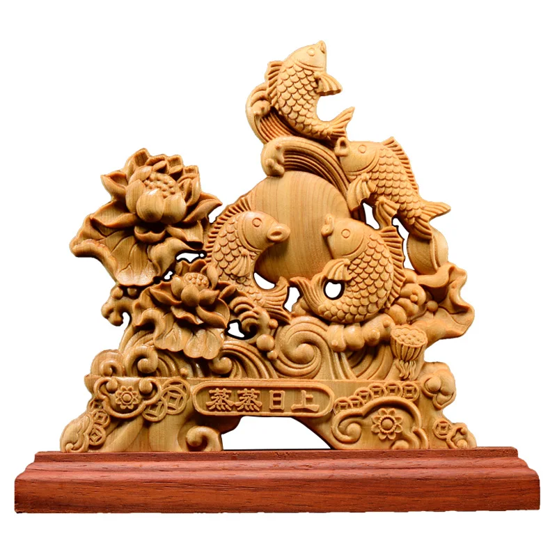 Thuja Wood Rich Fish Animal Statue Furnishing Articles Feng Shui Home Decoration Collection Gifts | Дом и сад