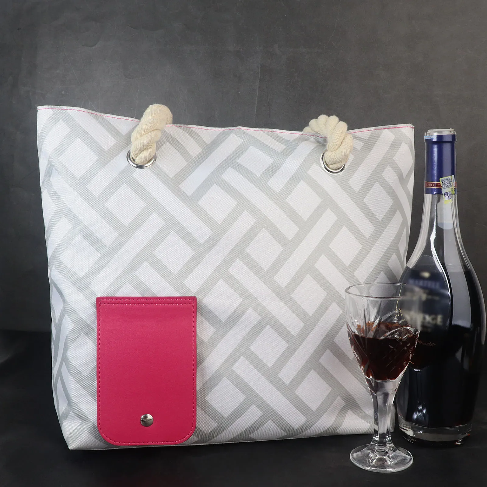 Wessleco-Bolso de mano para vino con dispensador oculto, bolso portátil para vino de playa con aislamiento, bolsa grande para enfriar vino con vejiga oculta