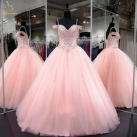 bealegantom luxury light pink puffy quinceanera dresses 2021 ball gown beads long sweet 16 dress pageant party gown qa1646