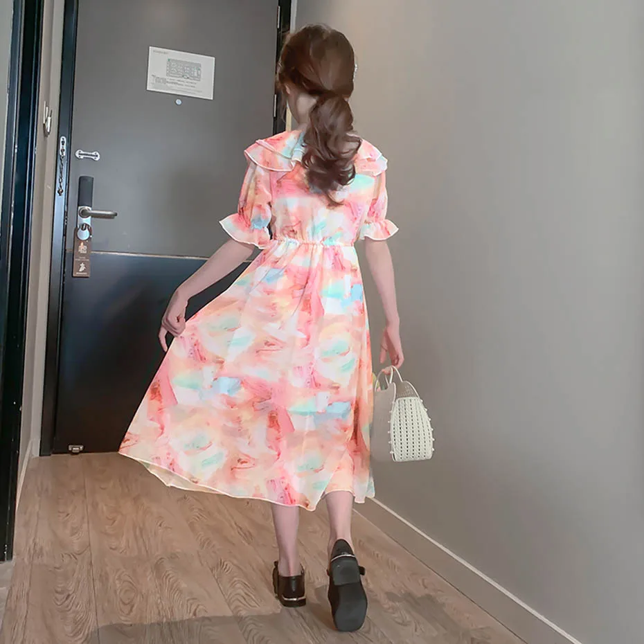 Summer Dress For Girls Floral Pattern Girl Beach Behemian Children Sun Dresses Double-layered Kids Costume | Детская одежда и