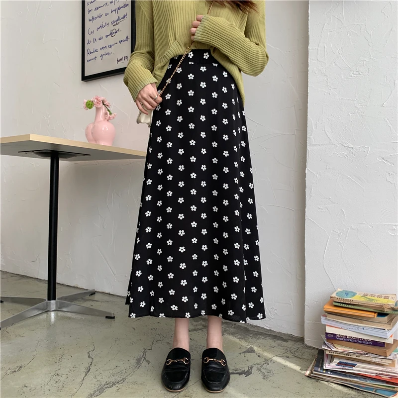 

HziriP Summer New Gentle Fashion Thin High Waist Shows Flowers Mid-Length Women 2021 Slim Elegant Casual All-Match A-Line Skirt