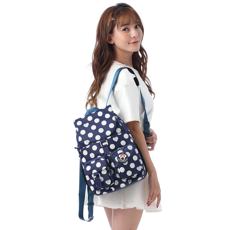 Original Disney Counter Genuine Nylon With Sweet Polka Dot Backpack Female Backpack Uf2389-08