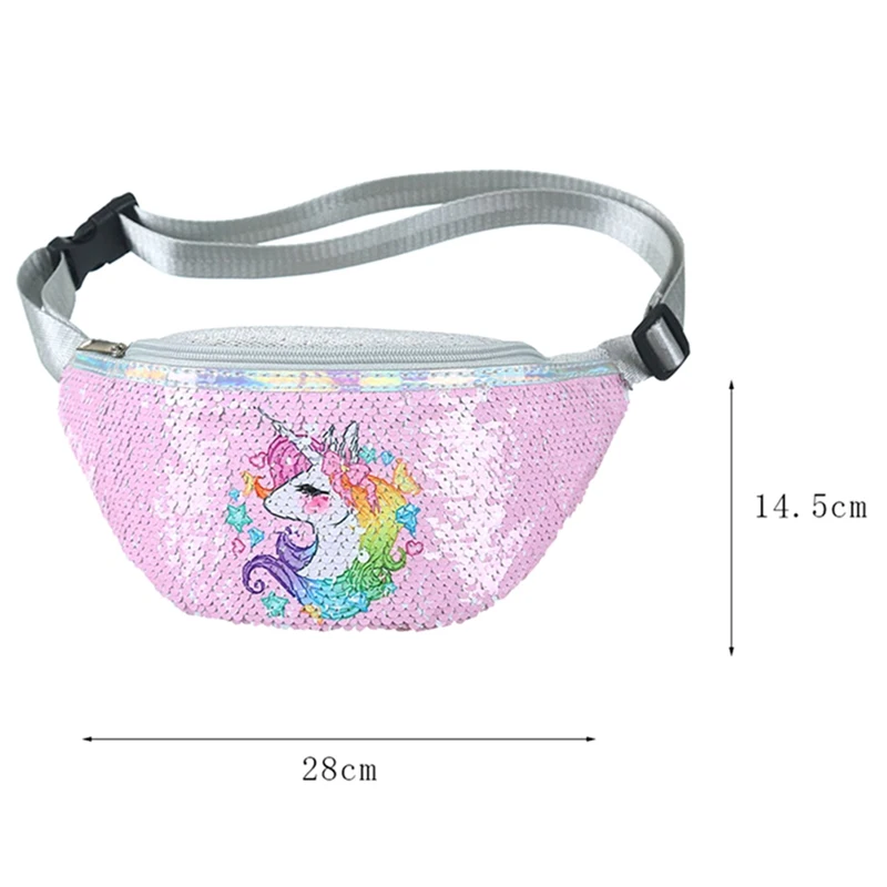 

1 PC Unicorn Print Sequins Waist Bag Glitter Cartoon Children Pockets Girls Boy Casual Sports Chest Bag Outdoor Travel Pocket
