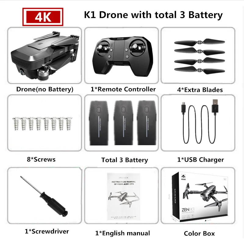 Color Box 3B Visuo ZEN K1 Радиоуправляемый Дрон GPS с 4K HD Двойная камера управление жестами Квадрокоптер с 5G Wifi камера полета 28 минут Дрон VS F11 B4W - Цвет: Color Box 3B