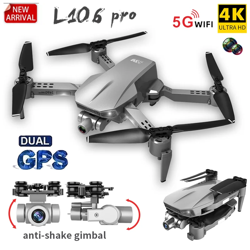 

L106 Pro RC Drone GPS 4K HD Dual Camera 5G WiFi FPV Professional Two-Anixs Gimbal Foldable Quadcopter Remote Distance 1.2km