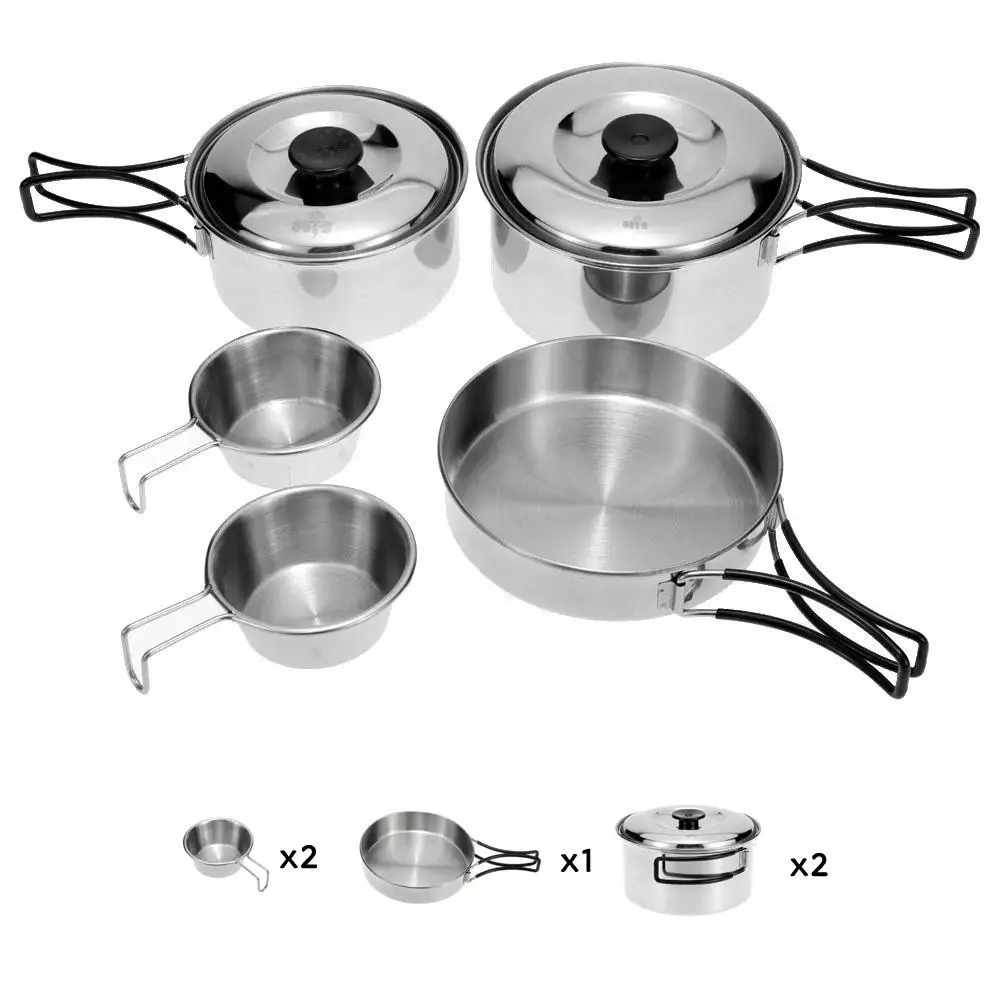 

Открытый походный набор посуды для Портативный Нержавеющая сталь лагерь Пособия по кулинарии горшок сковородки и миски с складные ручки т...