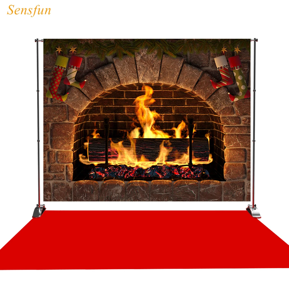 

LEVOO photography background Christmas fireplace burn Socks brick background photobooth photo studio shoot prop