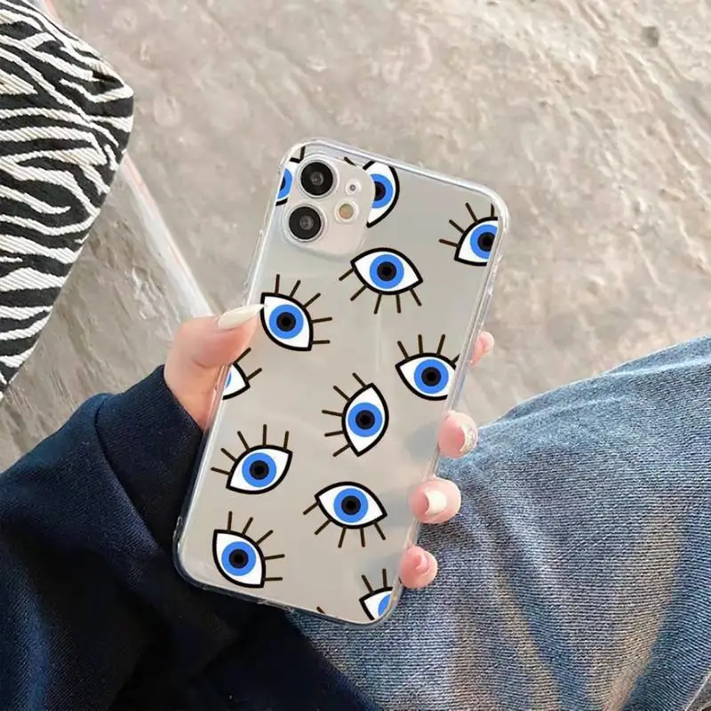

Lucky Eye Blue Evil Eye Print Phone Case Transparent for Clear iPhone case 11 12 mini pro XS MAX 8 7 6 6S Plus X 5S SE 2020 XR