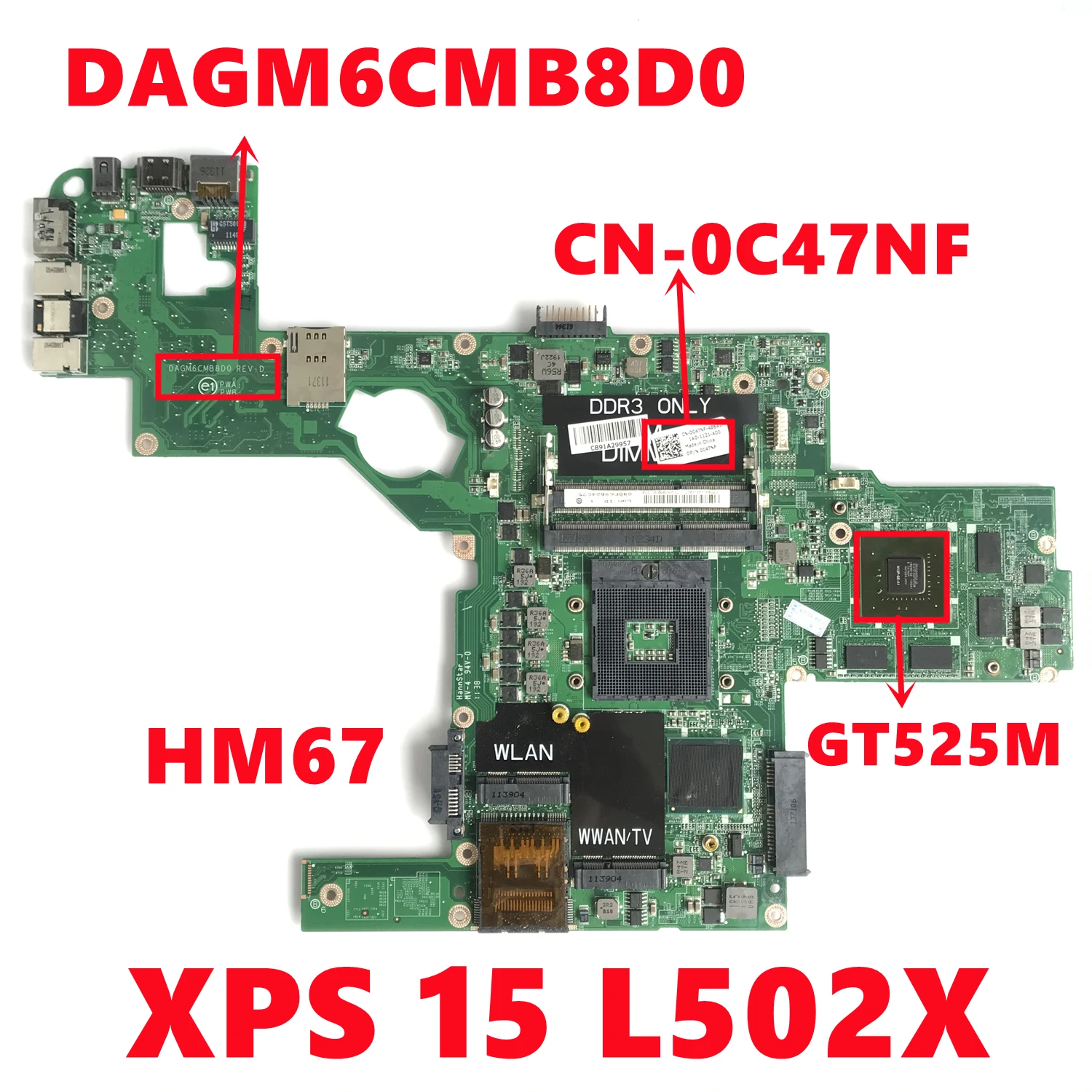 Оригинальная материнская плата для ноутбука dell XPS 15 L502X DAGM6CMB8D0 с фотоэлементами HM67