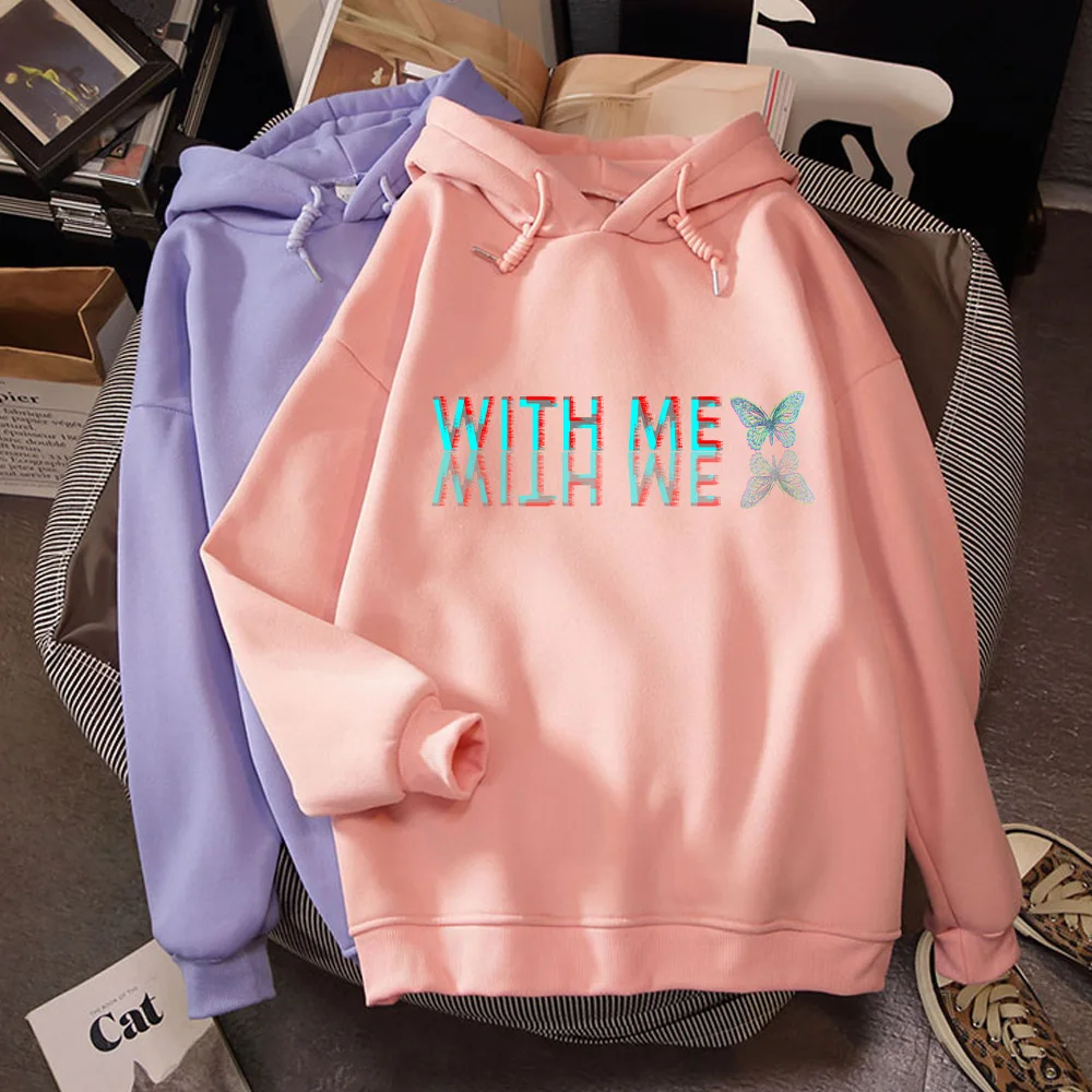 Women Harajuku Butterfly Oversize Letter Printed Hoodies Kawaii Long Sleeve Sweatshirt Casual Pullover Soft Sweetshirt for Girls