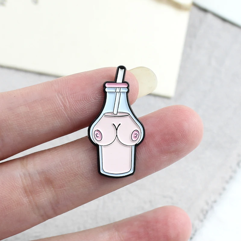 Женского тела Творческий брошь молоко в бутылке напитков моделирование значок