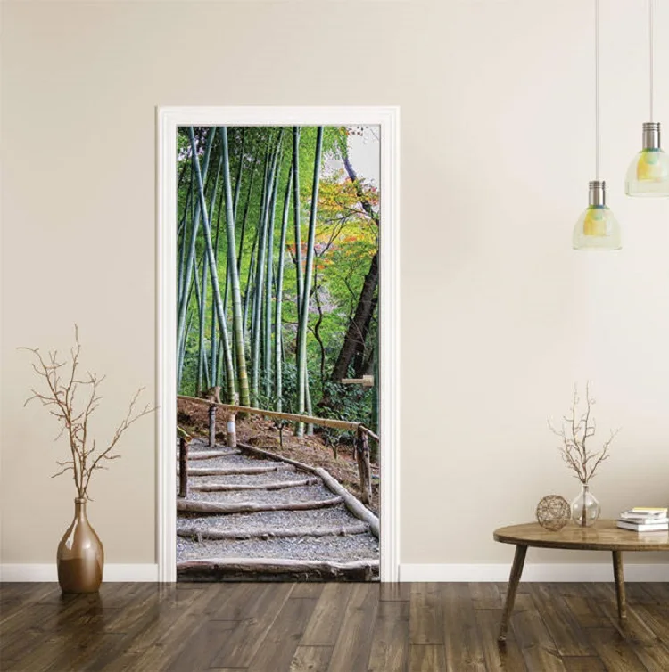 3D бамбуковая деревянная дверь настенные художественные Обои Настенная печать