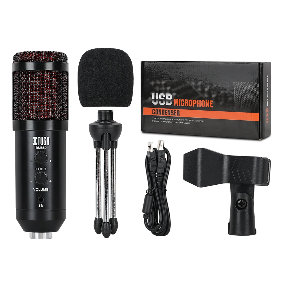 XTUGA USB конденсаторный микрофон для записи MIC Подкаст Встроенный монитор с эхо