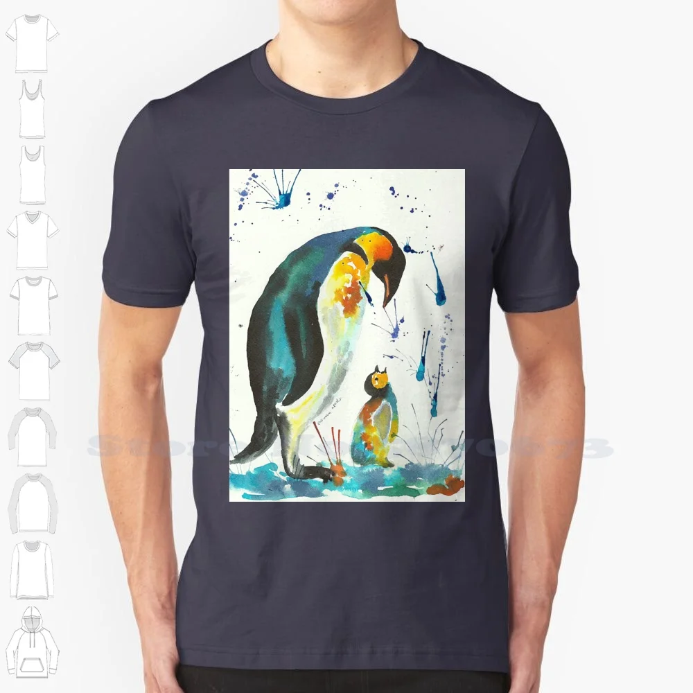 

Модная Винтажная футболка с пингвинами для мамы и ребенка, дизайнерские футболки с пингвином, картинкой, пингвином, акварелью, мамой