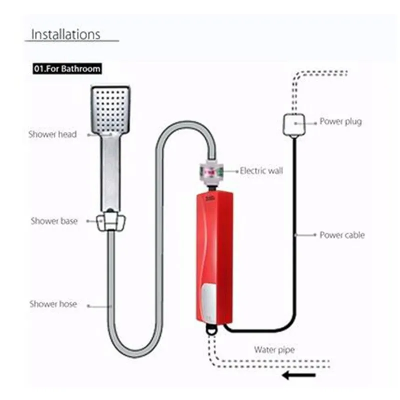 

220V 3000W Mini Electric Water Heater Instant Tankless Water Heater Indoor Water Heating EU Plug For Shower Kitchen Bathroom