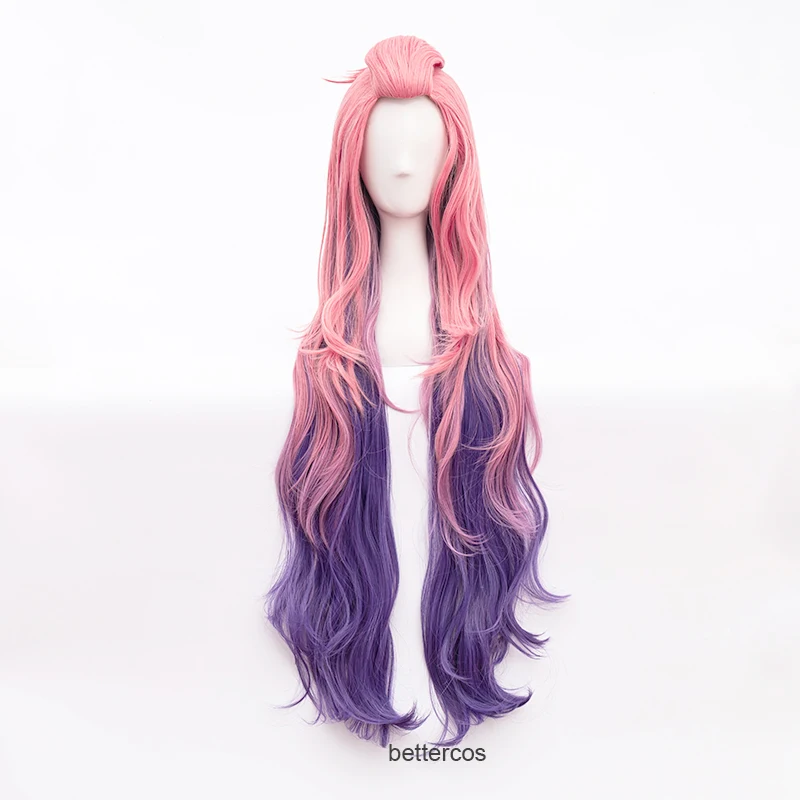 

LoL KDA Seraphine Cosplay Wig Women Loose Wave Straight Pink Mixed Purple Wigs Heat Resistant Synthetic Hair + Wig Cap