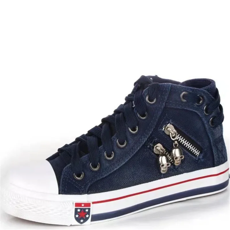 

Кеды женские из денима, Вулканизированная подошва, высокие кроссовки, универсальная повседневная обувь на платформе, большие размеры, 2021